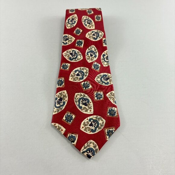 John Clarendon Red / Blue Floral Design Men's Tie 4" x 59" - Picture 1 of 3